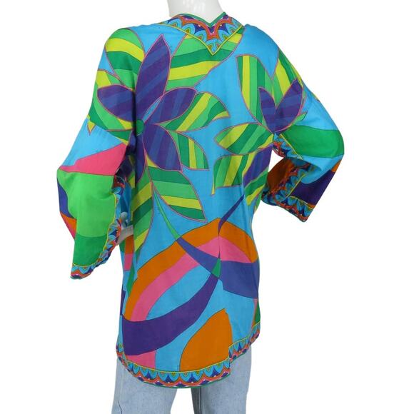 70s Vintage Emilio Pucci Hippie Boho Chic Psychedelic Mod Floral Art Kimono Robe - Picture 1 of 9
